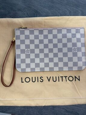 Louis Vuitton Damier Azur Checker Canvas Pouch with Brown Wristlet